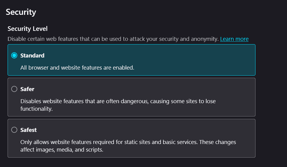 tor security modes